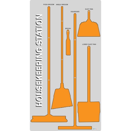 5S Supplies 5S Housekeeping Shadow Board Broom Station Version 3 - Gray Board / Orange Shadows No Broom HSB-V3-GRAY/ORANGE-BO